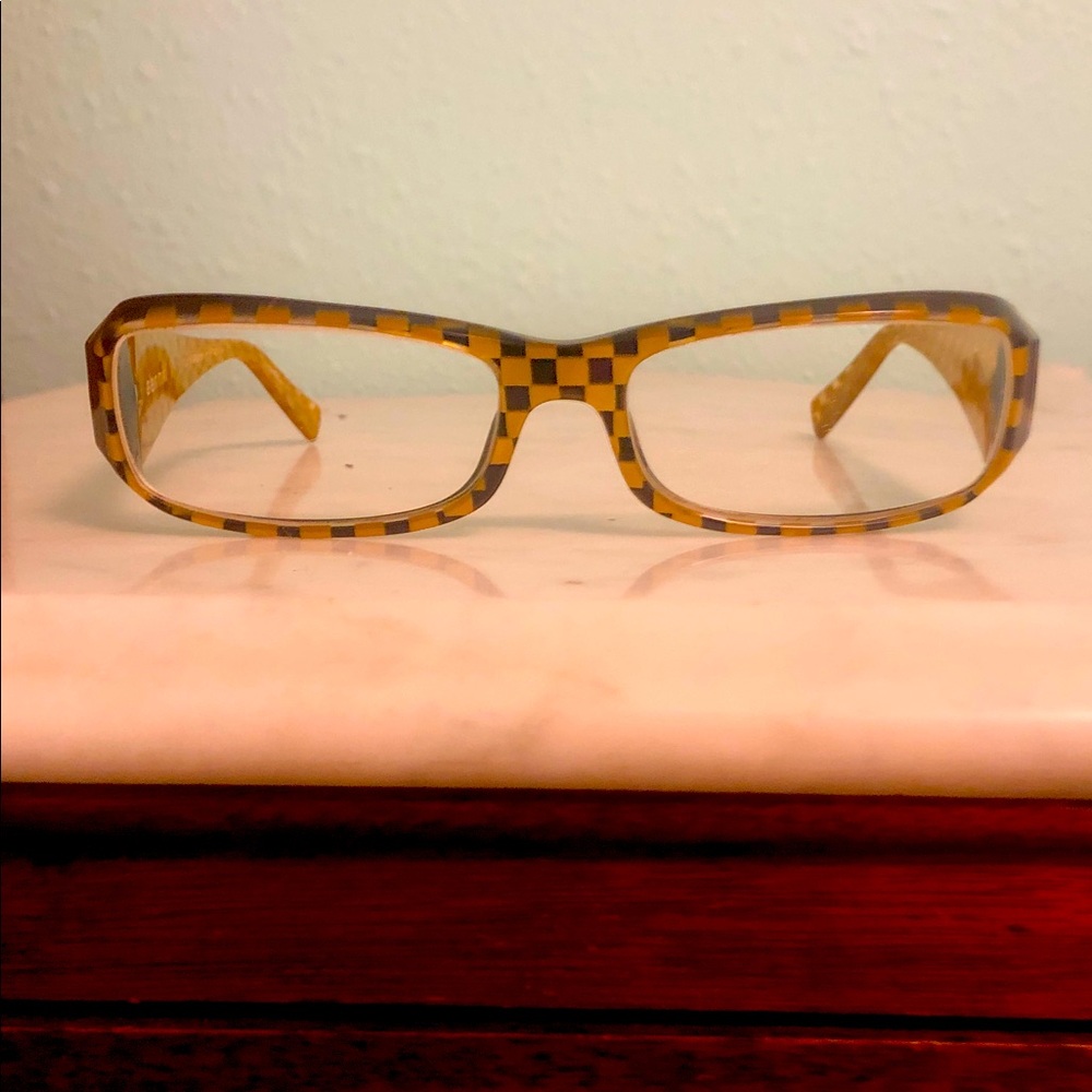 Checkered Brown and Yellow Glasses frame